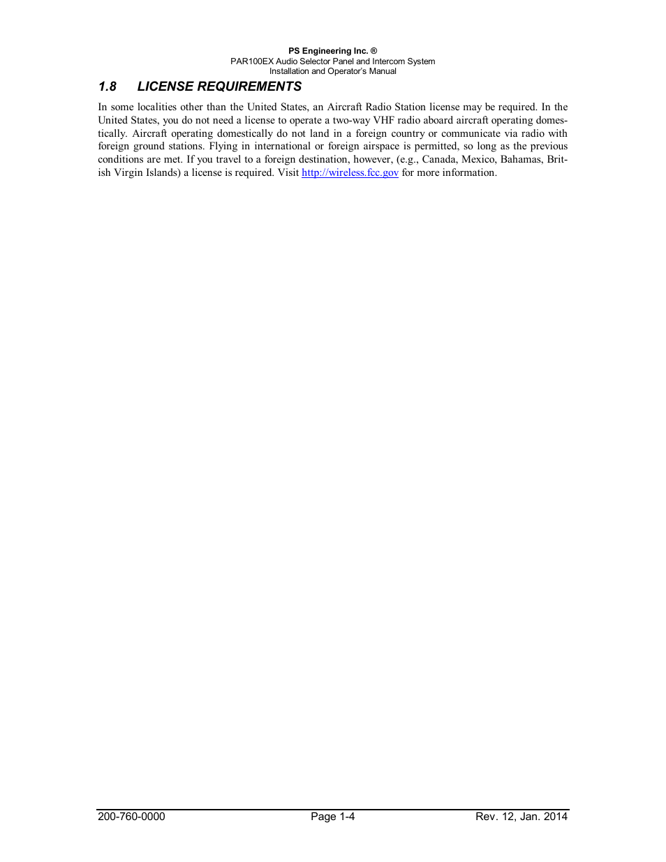 License requirements, License, Requirements -4 | PS Engineering PDA360EX Installation Manual User Manual | Page 7 / 41