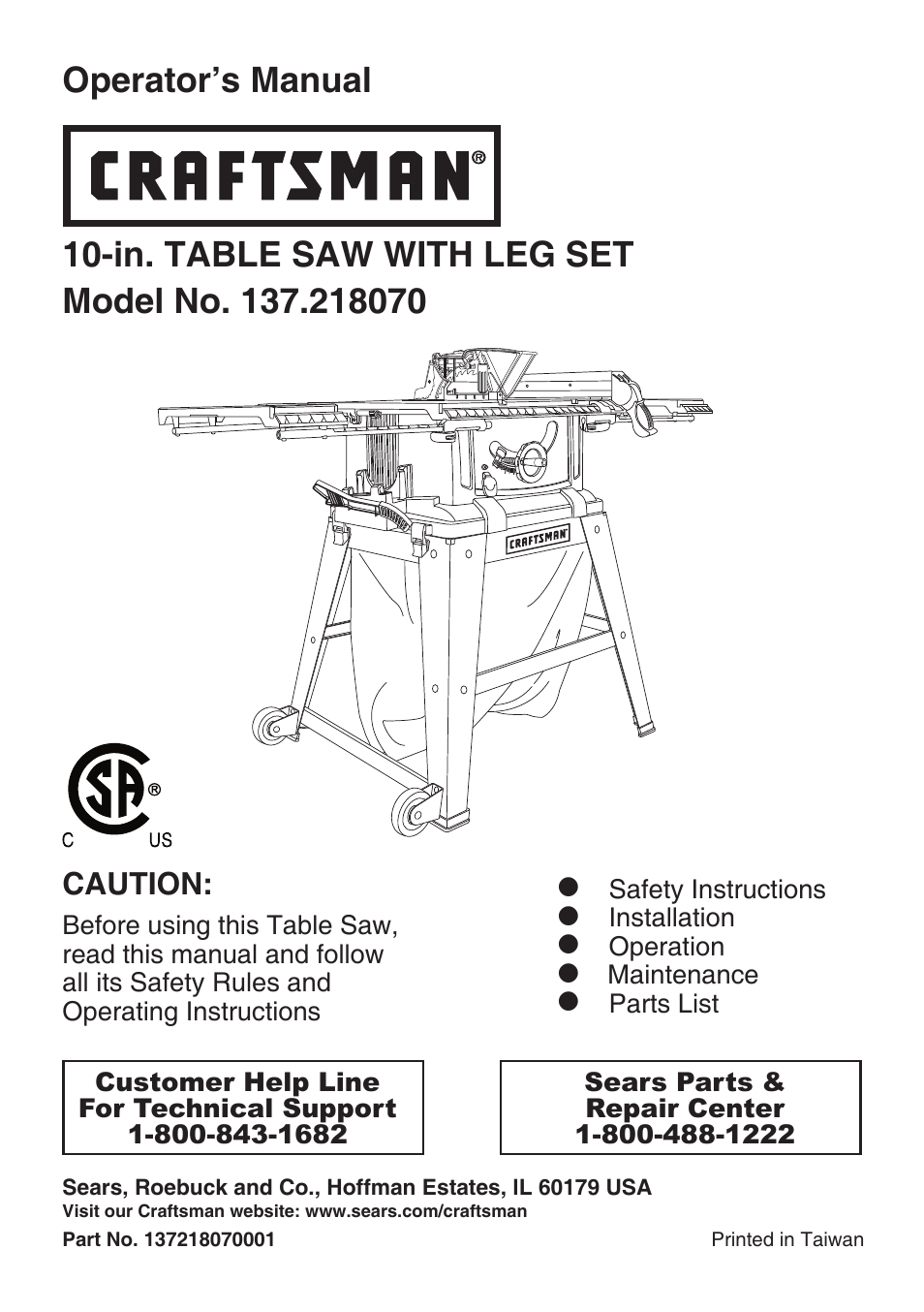Craftsman 137.21807 User Manual | 56 pages