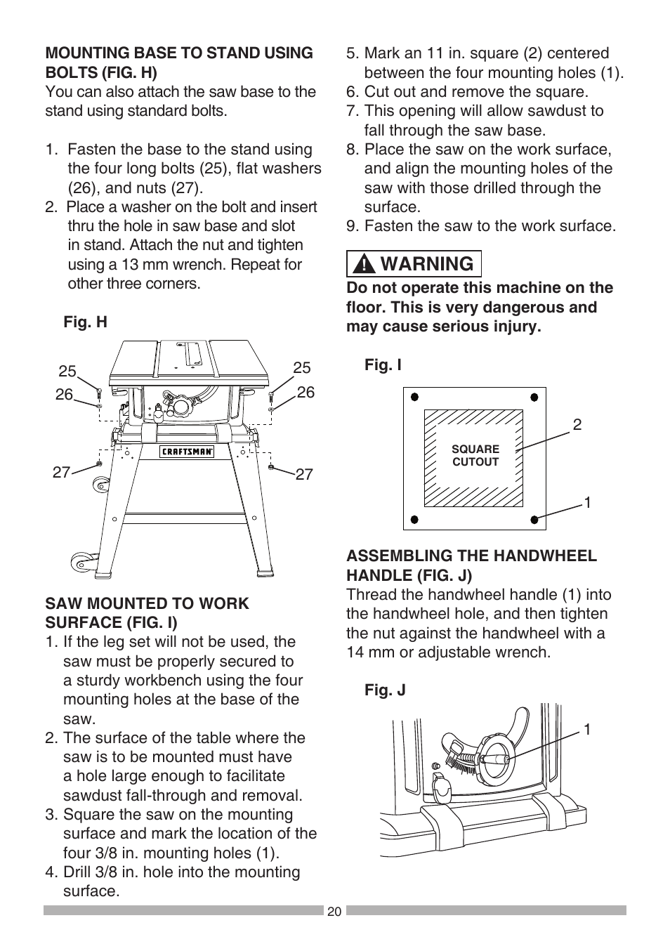 Warning | Craftsman 137.21807 User Manual | Page 20 / 56