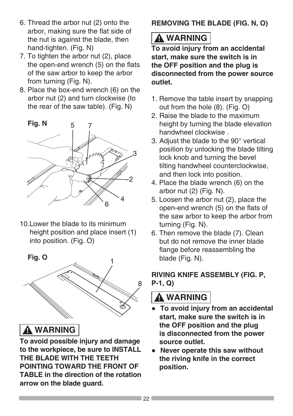 Warning | Craftsman 137.21807 User Manual | Page 22 / 56