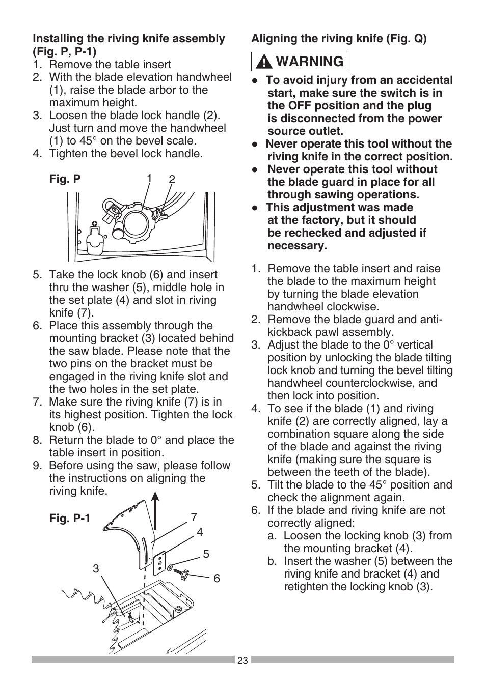 Warning | Craftsman 137.21807 User Manual | Page 23 / 56