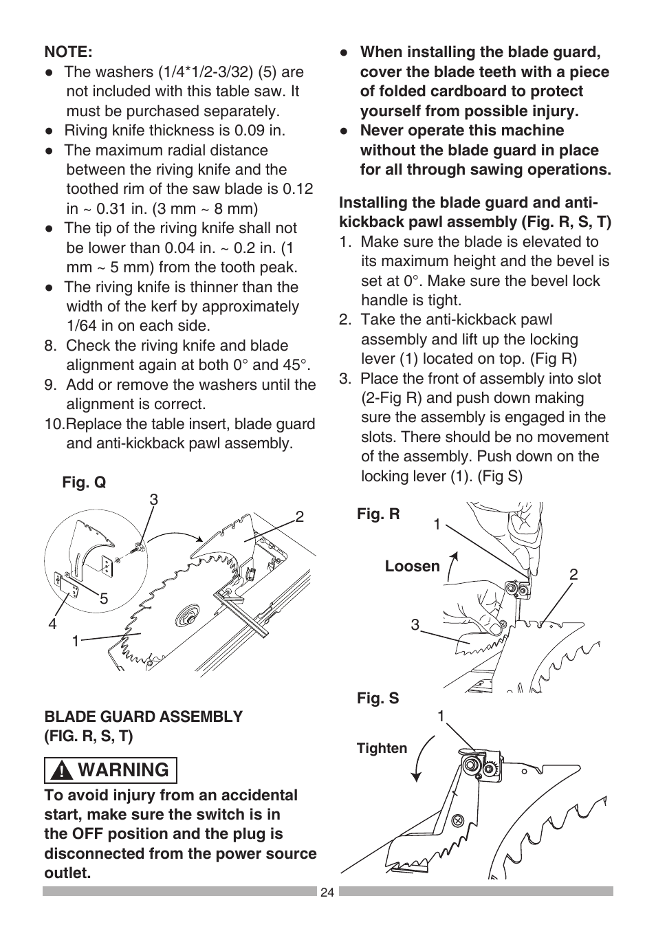 Warning | Craftsman 137.21807 User Manual | Page 24 / 56