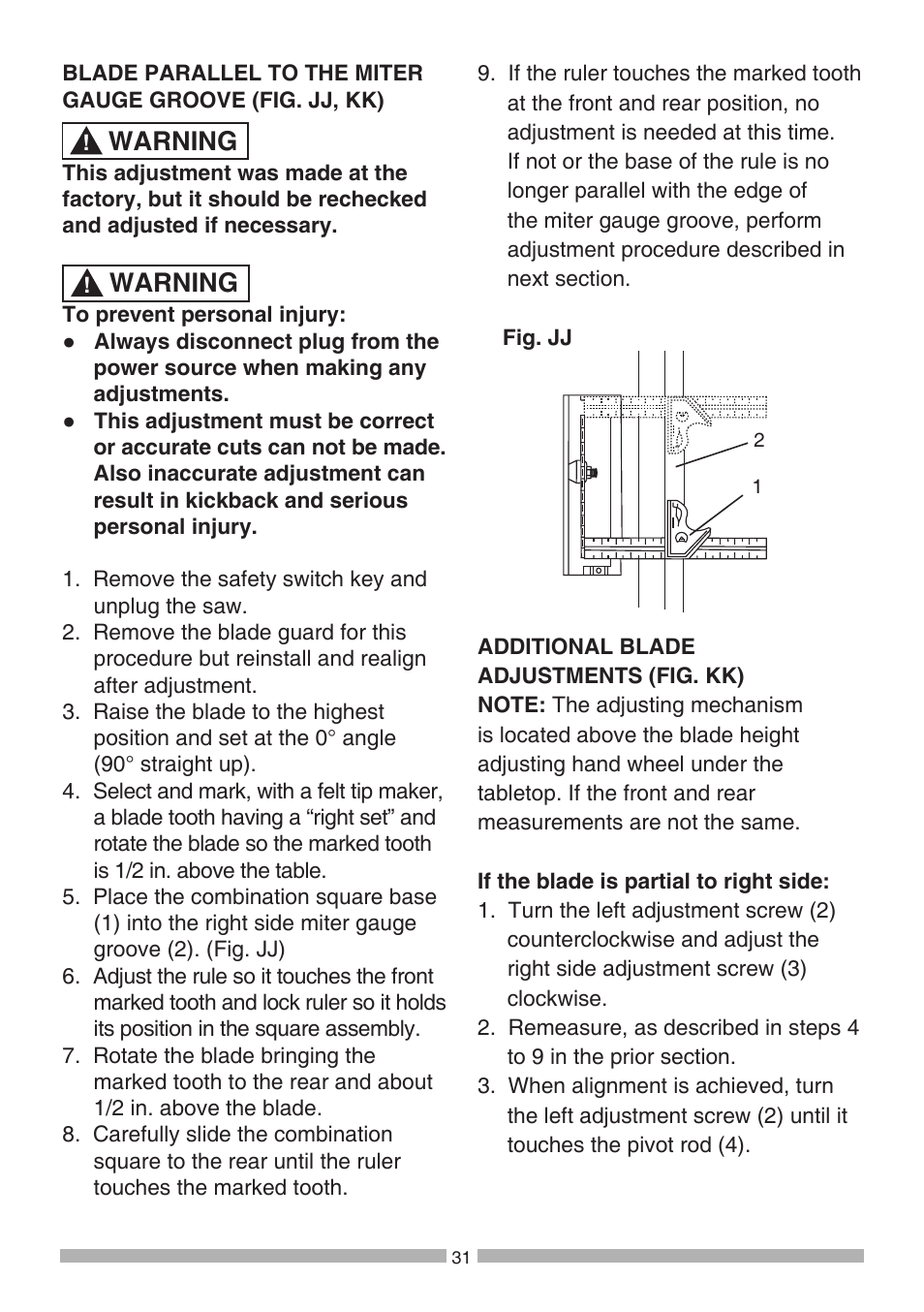 Warning | Craftsman 137.21807 User Manual | Page 31 / 56