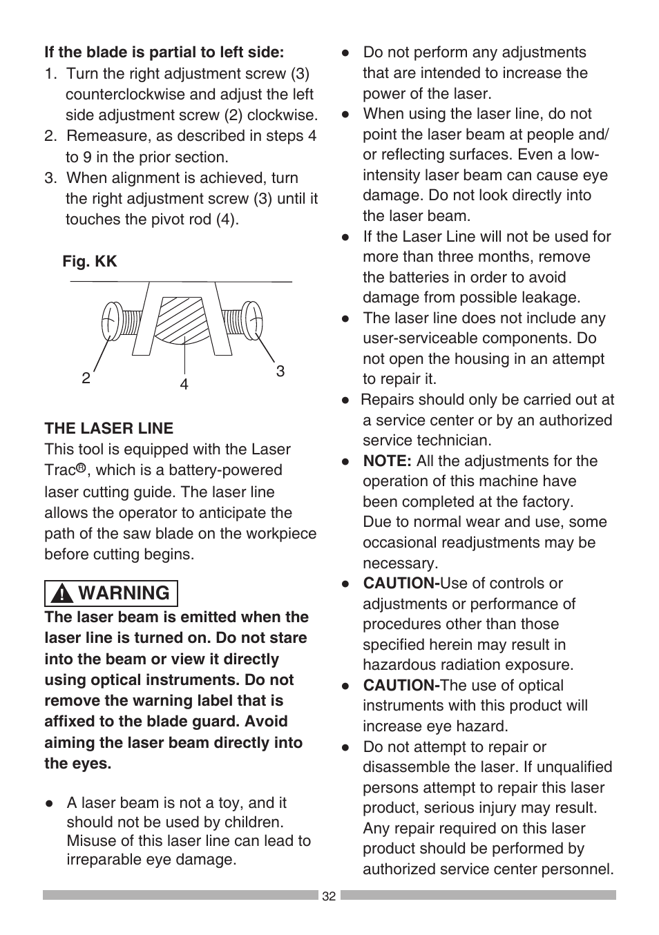 Warning | Craftsman 137.21807 User Manual | Page 32 / 56