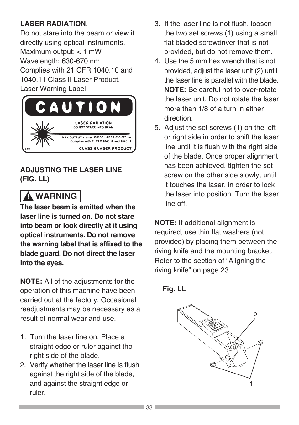 Warning | Craftsman 137.21807 User Manual | Page 33 / 56