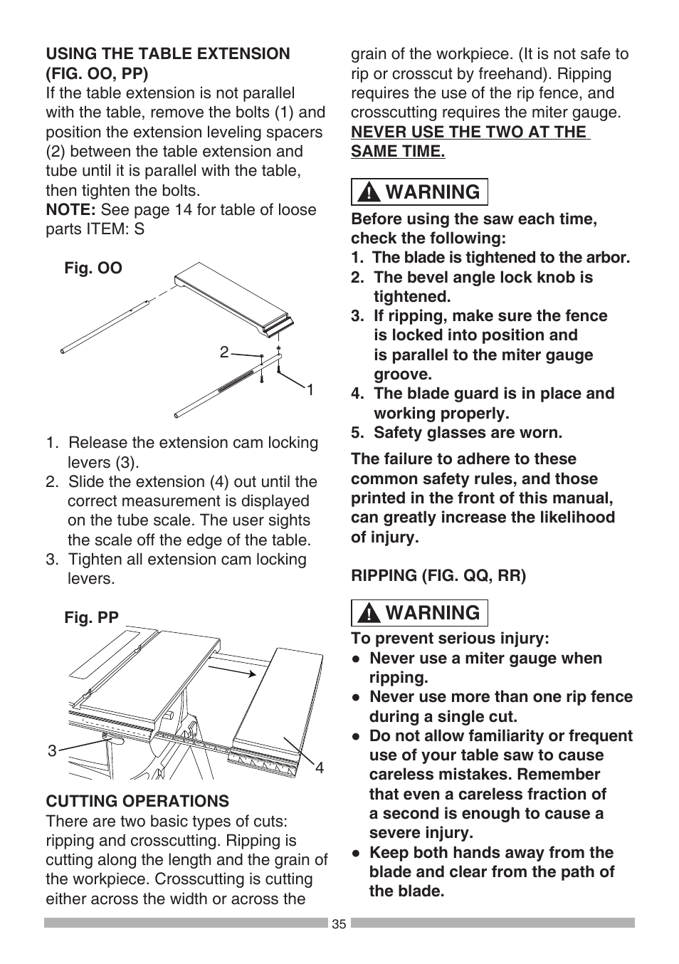 Warning | Craftsman 137.21807 User Manual | Page 35 / 56