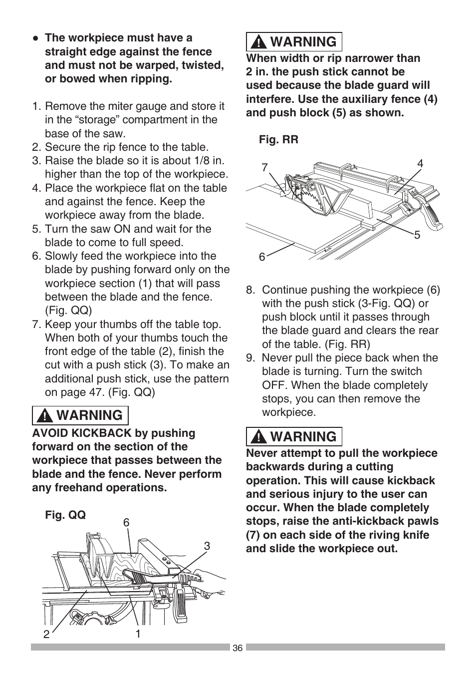 Warning | Craftsman 137.21807 User Manual | Page 36 / 56