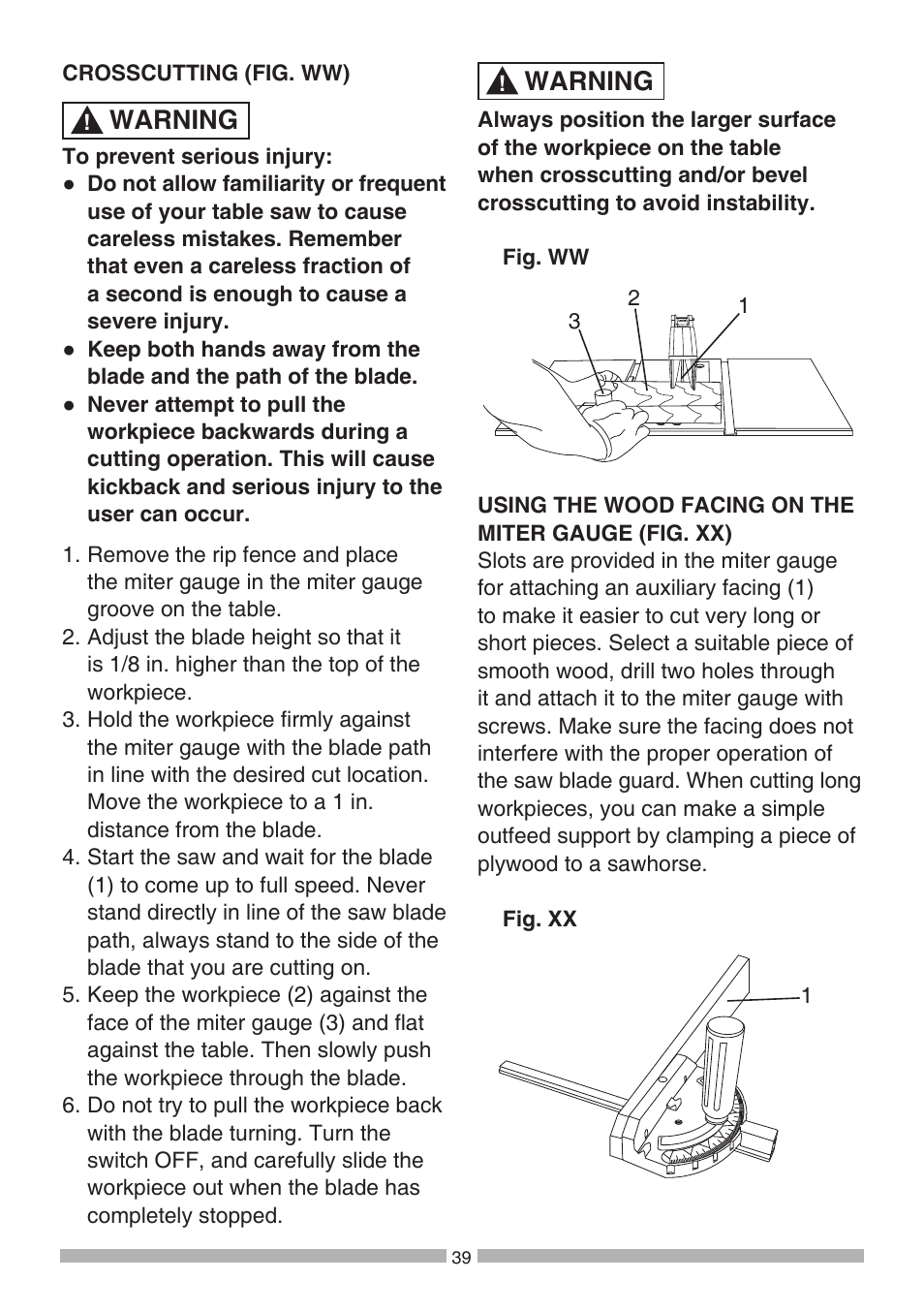 Warning | Craftsman 137.21807 User Manual | Page 39 / 56