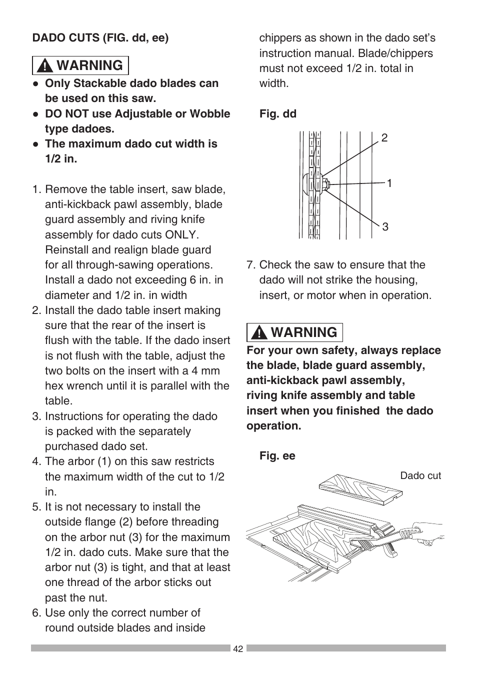 Warning | Craftsman 137.21807 User Manual | Page 42 / 56