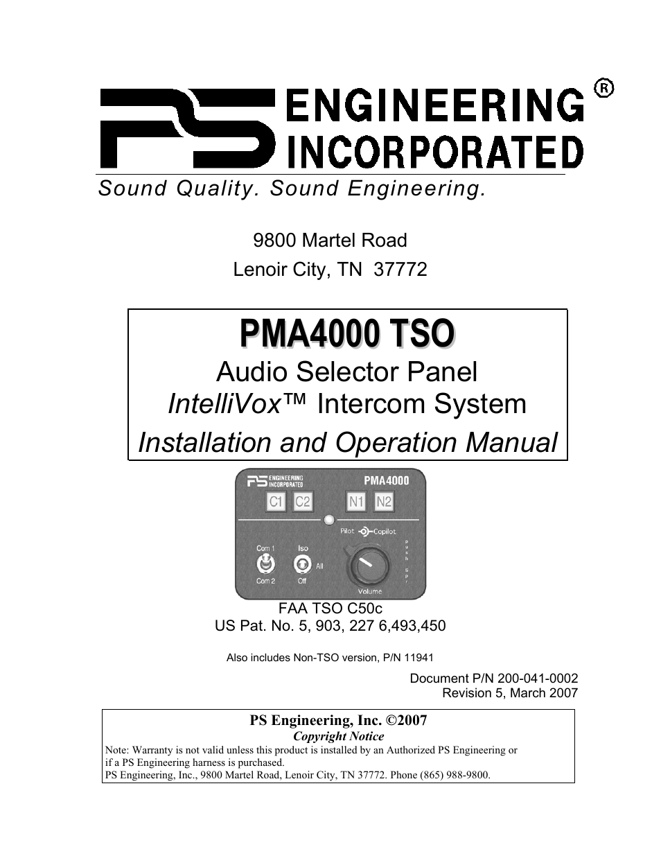 PS Engineering PMA4000 Installation Manual User Manual | 23 pages