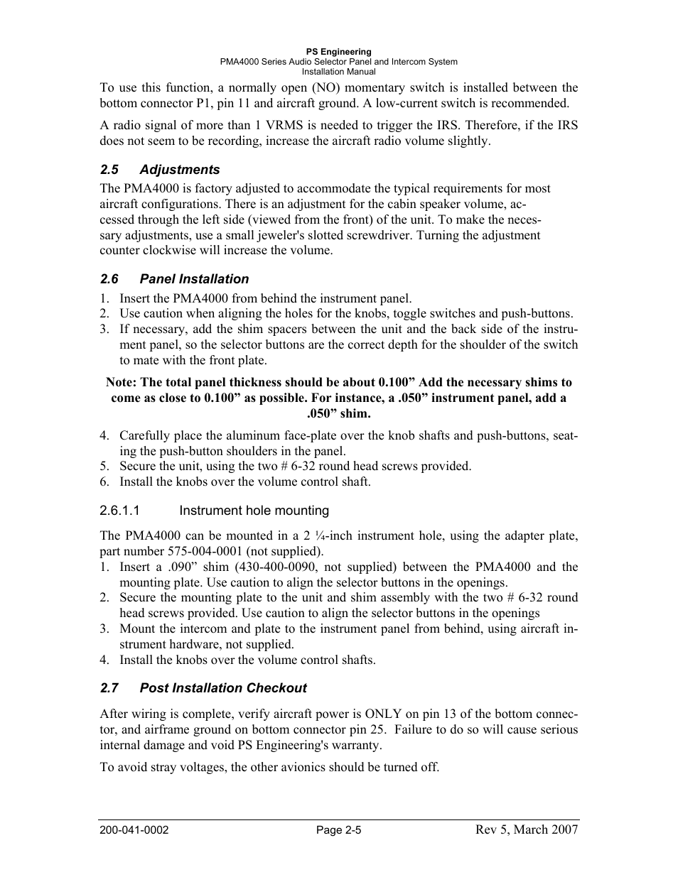 PS Engineering PMA4000 Installation Manual User Manual | Page 11 / 23
