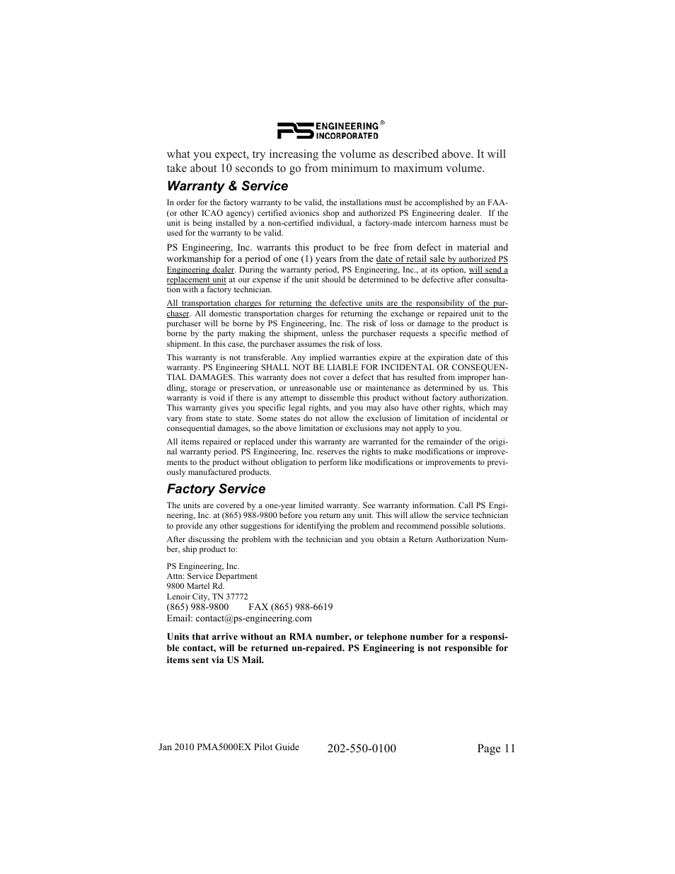 PS Engineering PMA5000EX Pilot’s Guide User Manual | Page 11 / 12