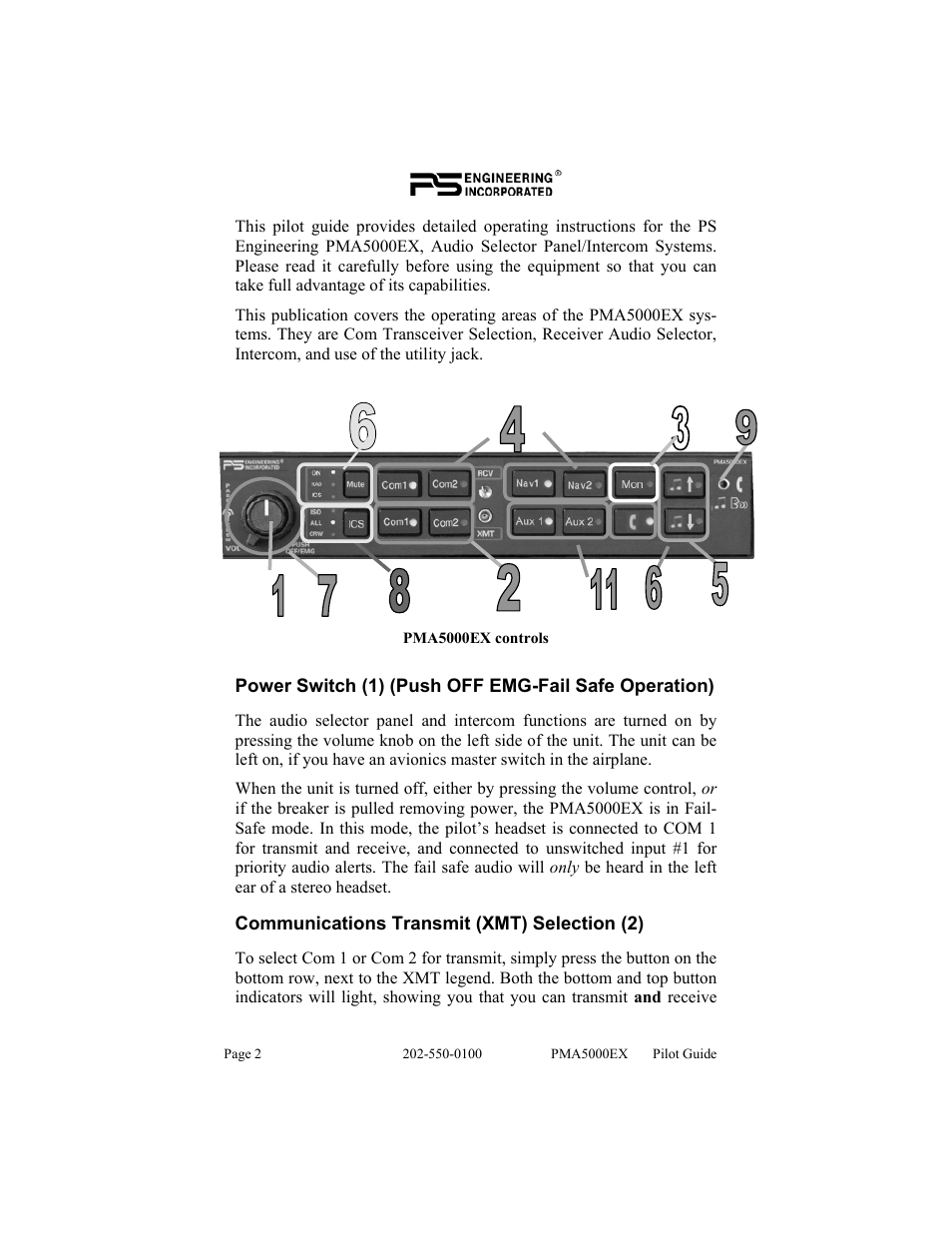 PS Engineering PMA5000EX Pilot’s Guide User Manual | Page 2 / 12