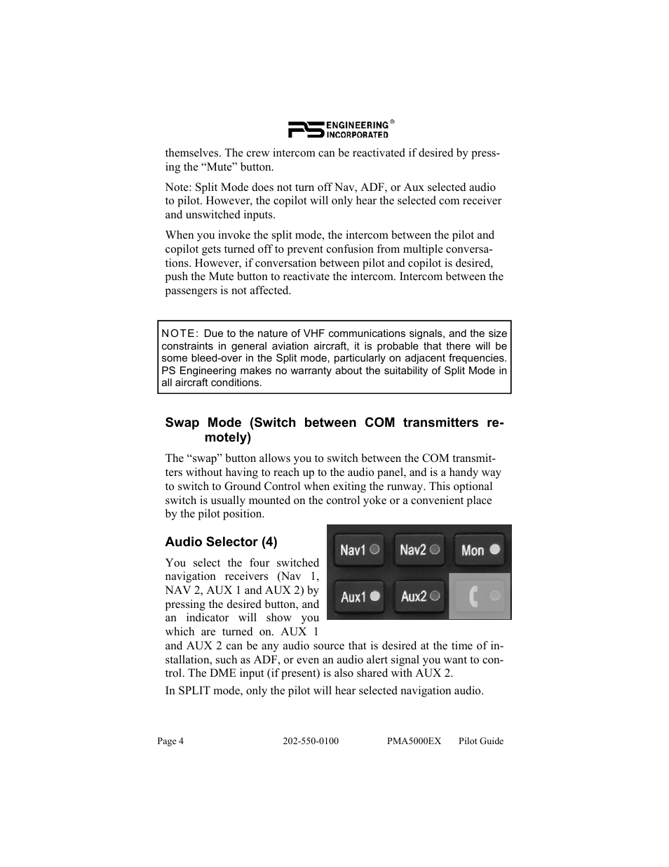 PS Engineering PMA5000EX Pilot’s Guide User Manual | Page 4 / 12