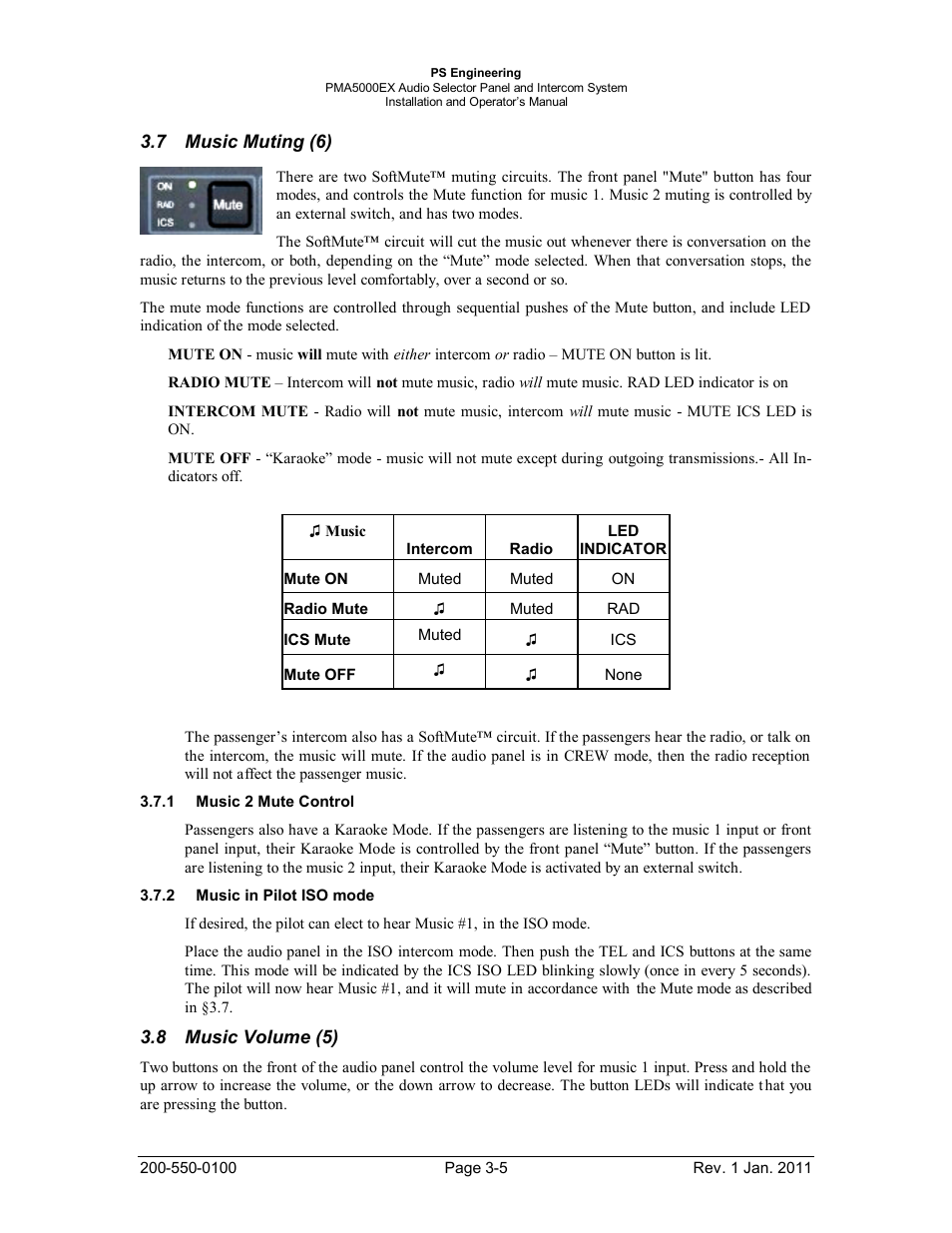 Music muting (6), Music 2 mute control, Music in pilot iso mode | Music volume (5), Usic, Uting, Ontrol, Usic in, Ilot, Mode | PS Engineering PMA5000EX Installation Manual User Manual | Page 21 / 29