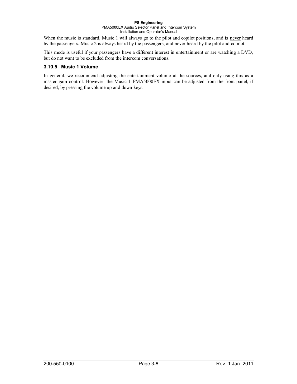 Music 1 volume, Usic, Olume | PS Engineering PMA5000EX Installation Manual User Manual | Page 24 / 29