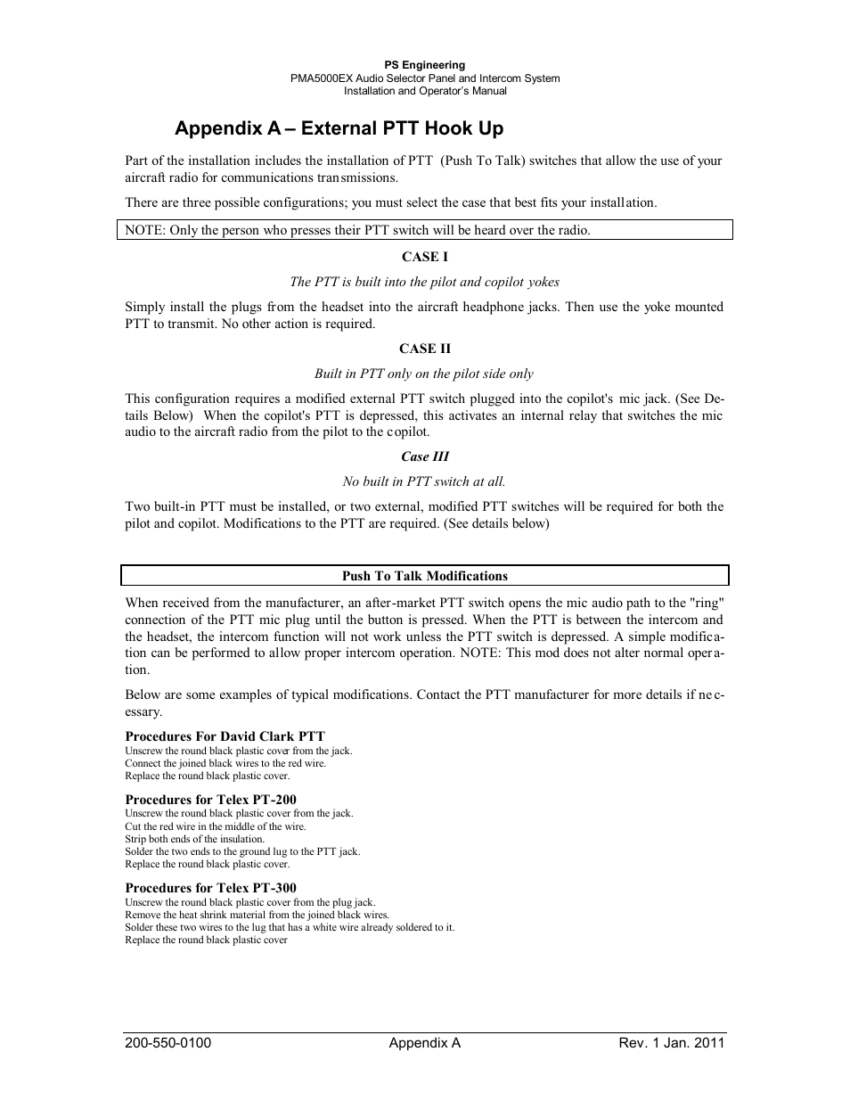 Appendix a – external ptt hook up | PS Engineering PMA5000EX Installation Manual User Manual | Page 26 / 29