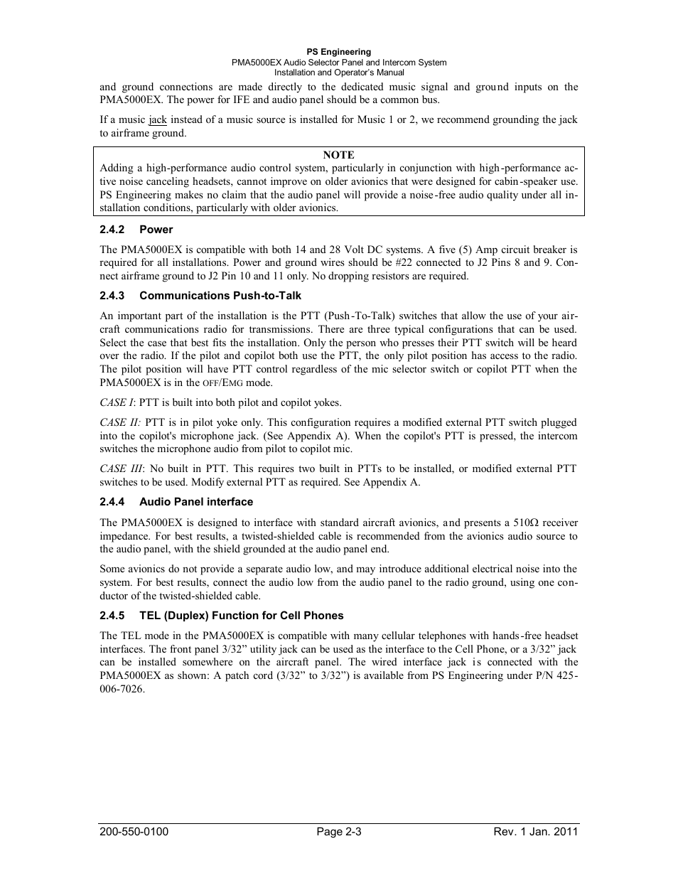 Power, Communications push-to-talk, Audio panel interface | Tel (duplex) function for cell phones, Ower, Ommunications, Udio, Anel interface, Uplex, Unction for | PS Engineering PMA5000EX Installation Manual User Manual | Page 9 / 29
