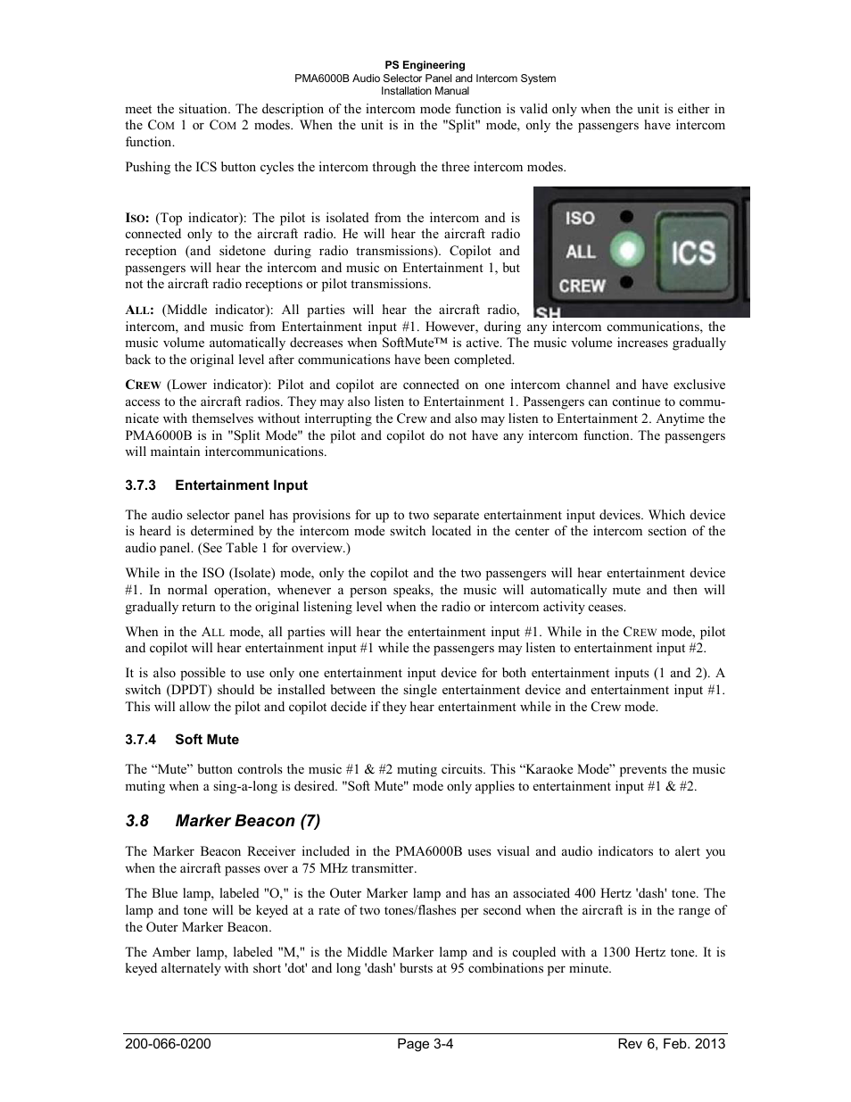 Entertainment input, Soft mute, Marker beacon (7) | Entertainment input -4, Soft mute -4, Marker beacon (7) -4, 8 marker beacon (7) | PS Engineering PMA6000B User Manual | Page 19 / 26