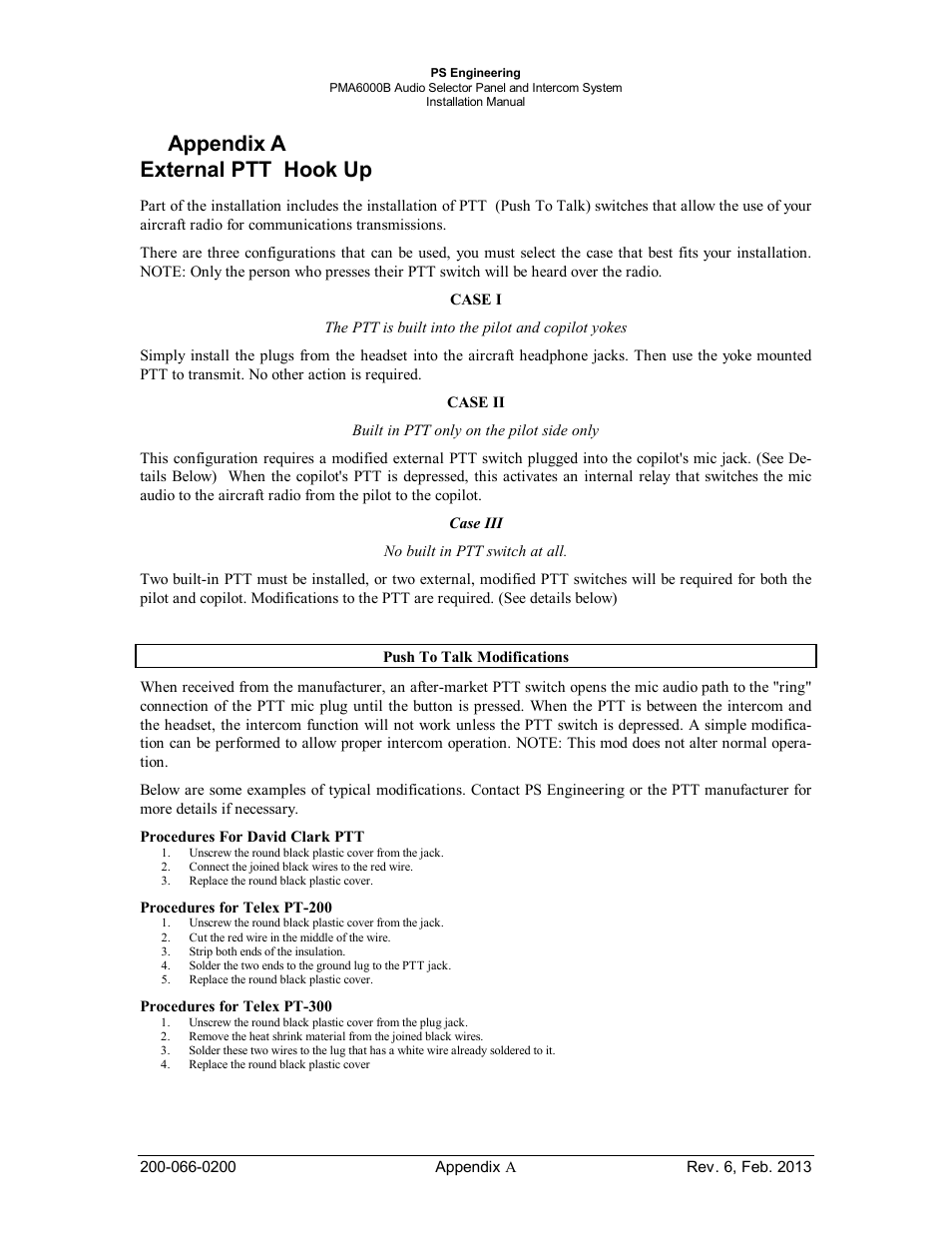 Appendix a external ptt hook up | PS Engineering PMA6000B User Manual | Page 22 / 26