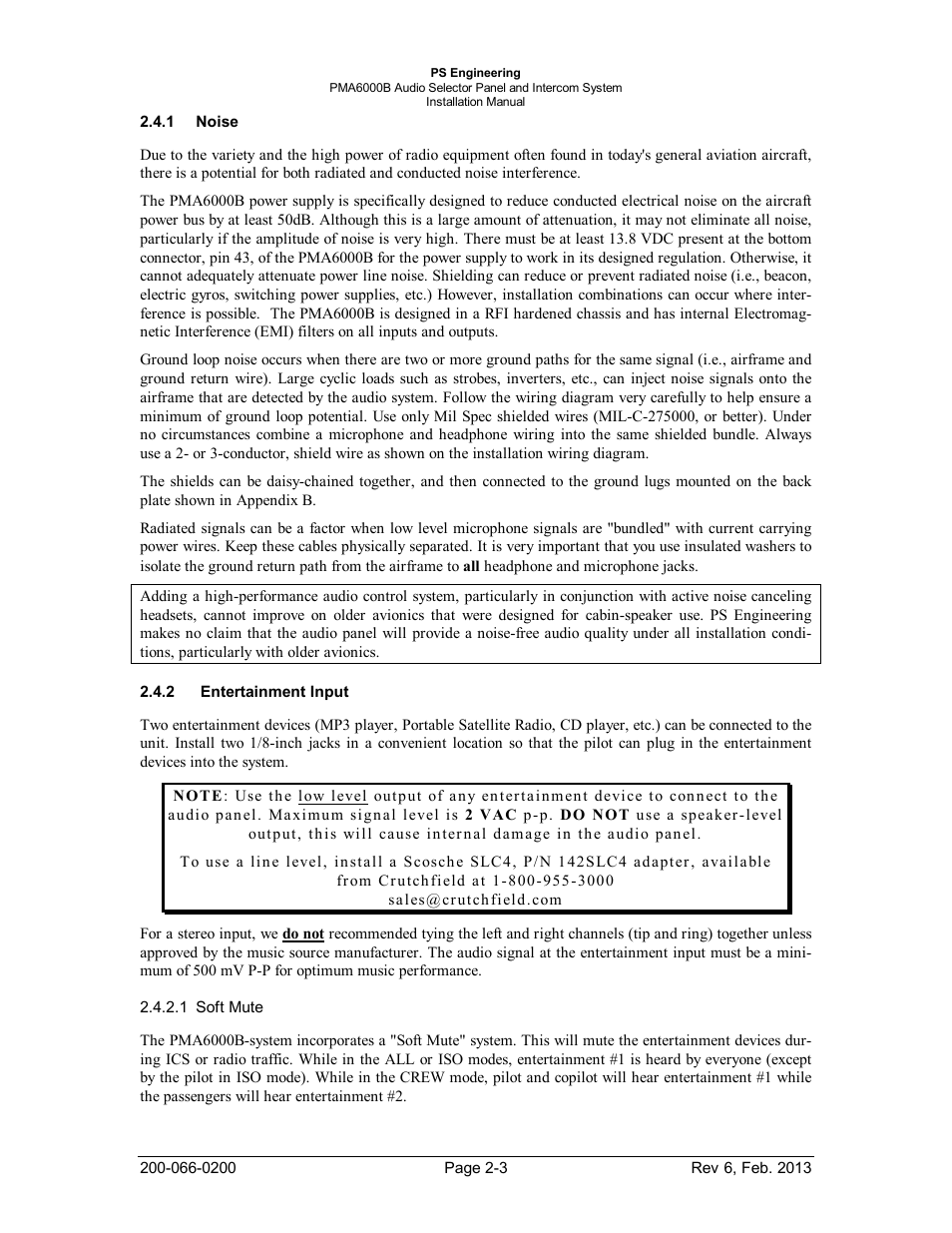 Noise, Entertainment input, Noise -3 | Entertainment input -3 | PS Engineering PMA6000B User Manual | Page 9 / 26