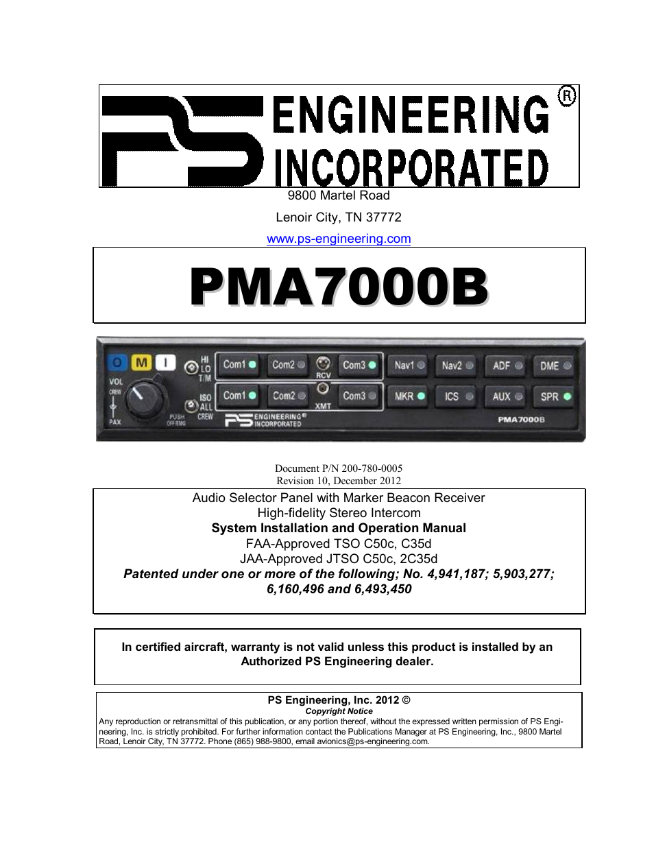PS Engineering PMA7000B Installation Manual User Manual | 36 pages