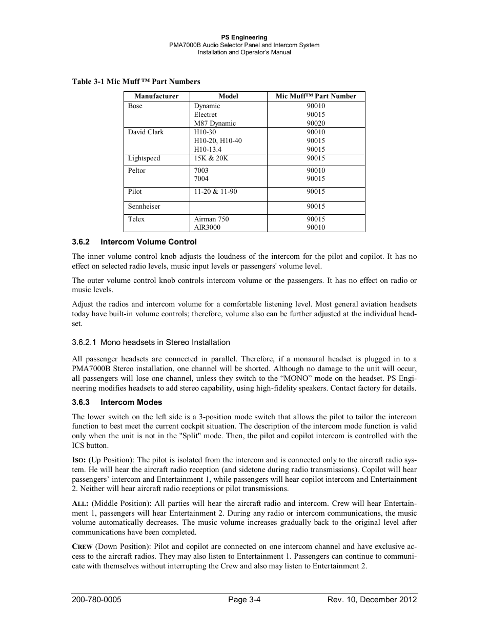 Intercom volume control, Intercom modes, Ntercom | Olume, Ontrol, Odes | PS Engineering PMA7000B Installation Manual User Manual | Page 23 / 36