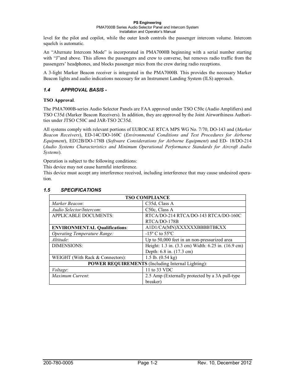 4approval basis, 5specifications, Approval | Basis, Specifications -2 | PS Engineering PMA7000B Installation Manual User Manual | Page 5 / 36