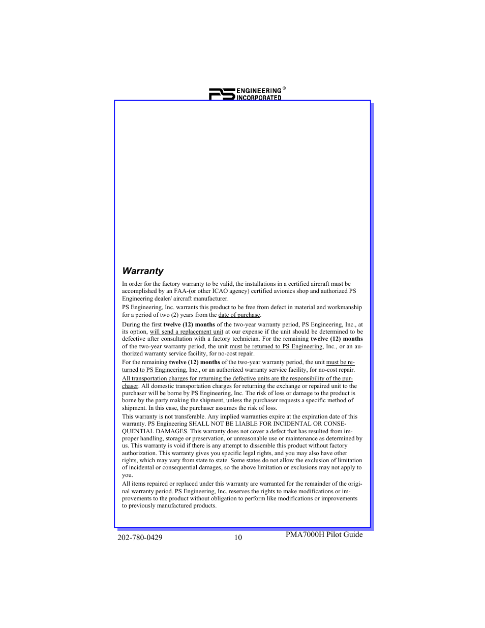PS Engineering PMA7000H Pilot’s Guide User Manual | Page 10 / 12