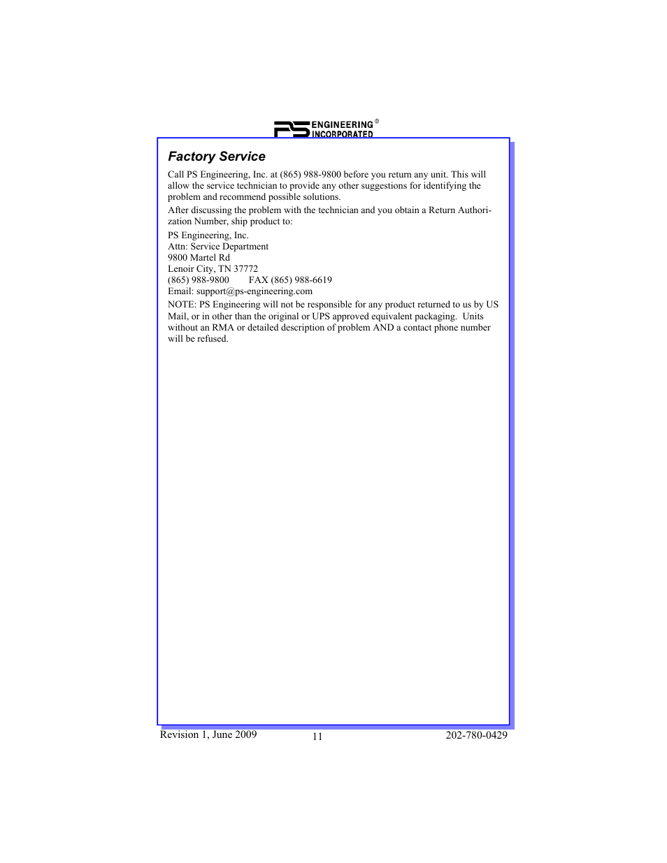 PS Engineering PMA7000H Pilot’s Guide User Manual | Page 11 / 12