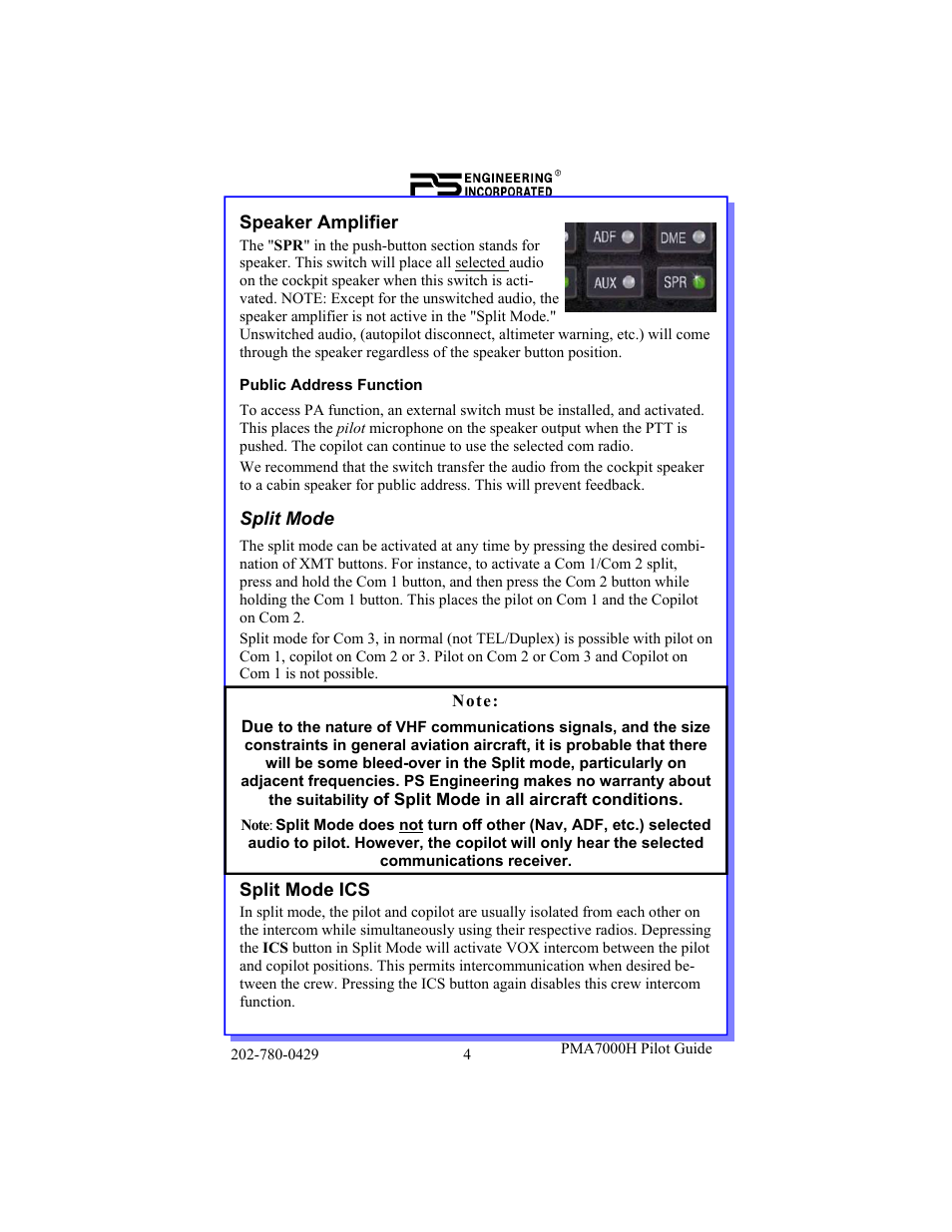 PS Engineering PMA7000H Pilot’s Guide User Manual | Page 4 / 12
