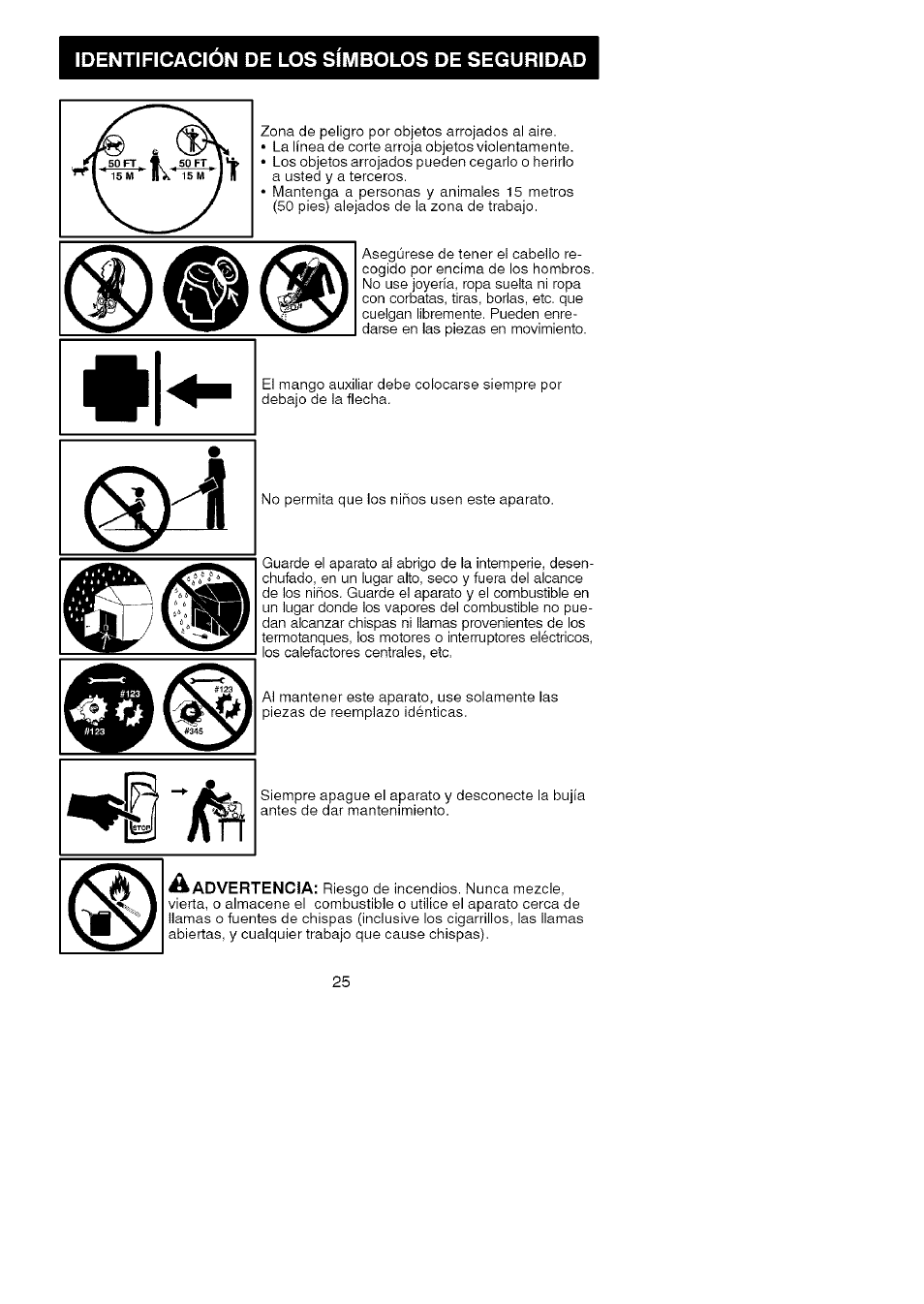 Identificacion de los simbolos de seguridad | Craftsman 358.791031 User Manual | Page 25 / 48