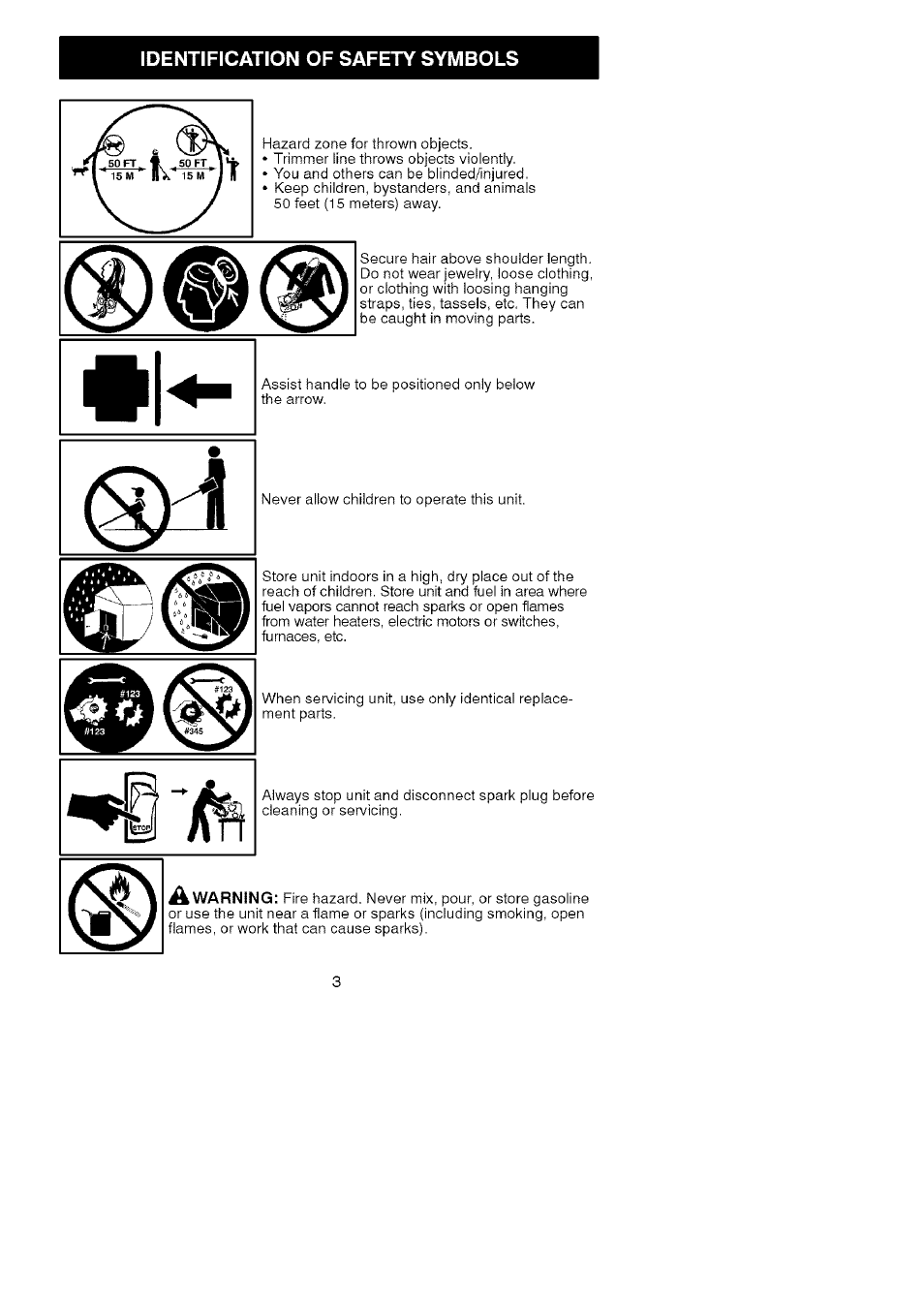Identification of safety symbols | Craftsman 358.791031 User Manual | Page 3 / 48
