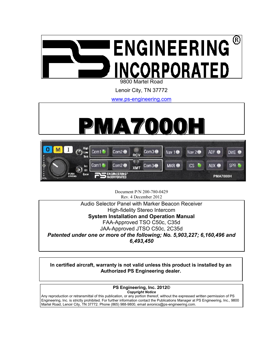 PS Engineering PMA7000H Installation Manual User Manual | 32 pages