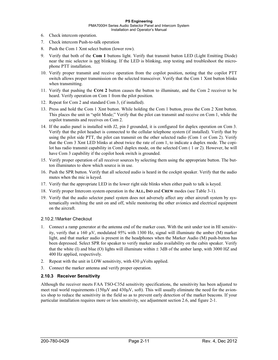 Receiver sensitivity | PS Engineering PMA7000H Installation Manual User Manual | Page 18 / 32