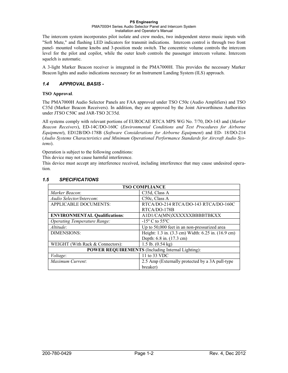 4approval basis, 5specifications | PS Engineering PMA7000H Installation Manual User Manual | Page 5 / 32