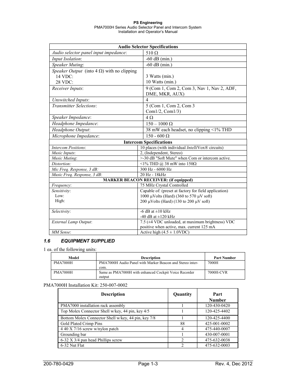 6equipment supplied | PS Engineering PMA7000H Installation Manual User Manual | Page 6 / 32