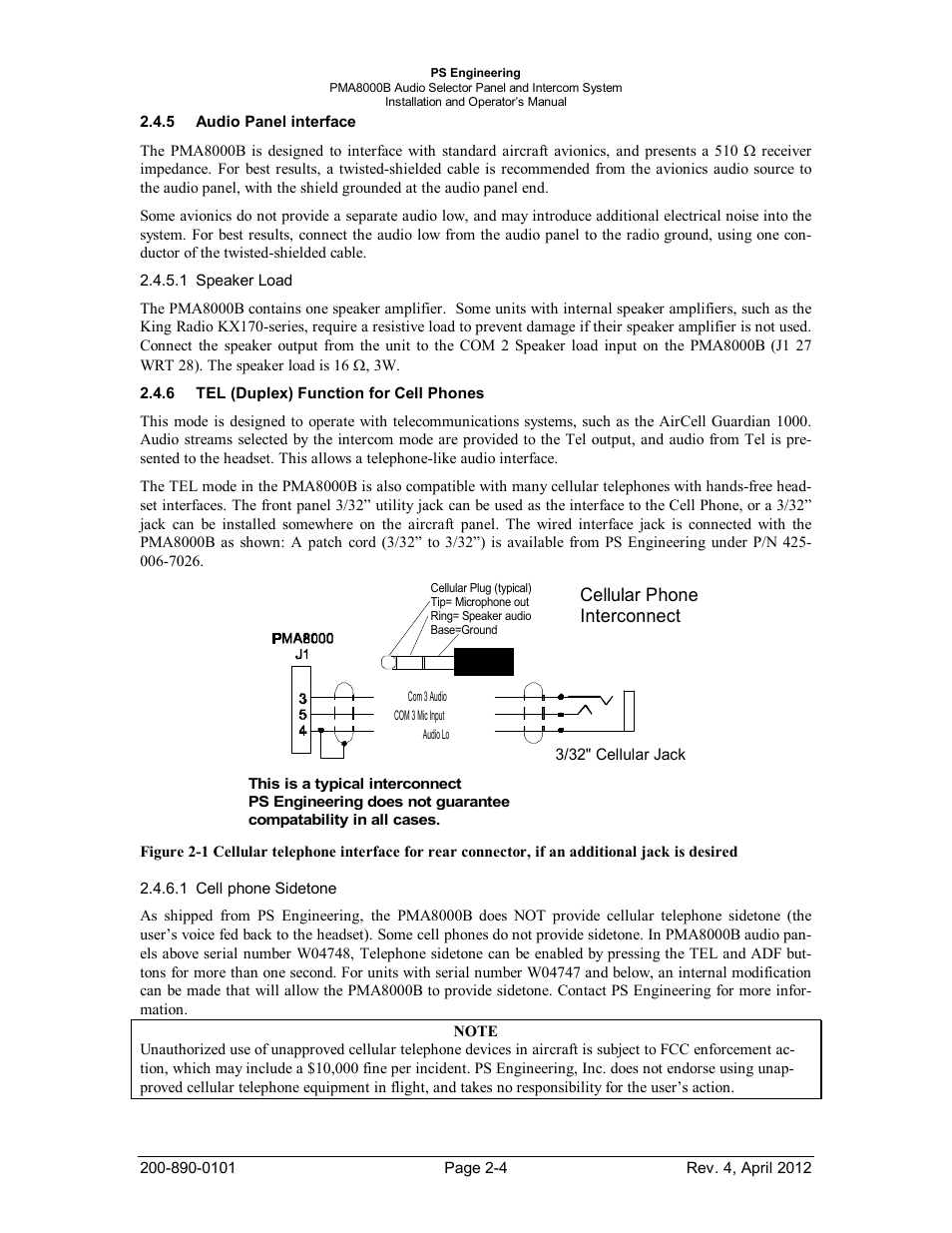 Audio panel interface, Tel (duplex) function for cell phones, Udio | Anel interface, Uplex, Unction for, Hones, Cellular phone interconnect | PS Engineering PMA8000B Installation Manual User Manual | Page 11 / 39