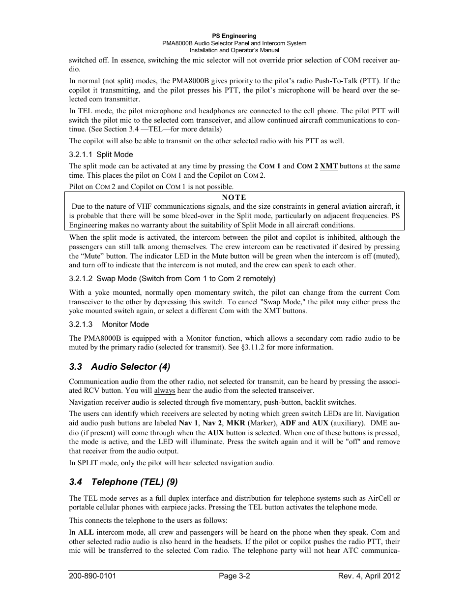 Audio selector (4), Telephone (tel) (9), Udio | Elector, Elephone, Tel), 3 audio selector (4), 4 telephone (tel) (9) | PS Engineering PMA8000B Installation Manual User Manual | Page 23 / 39