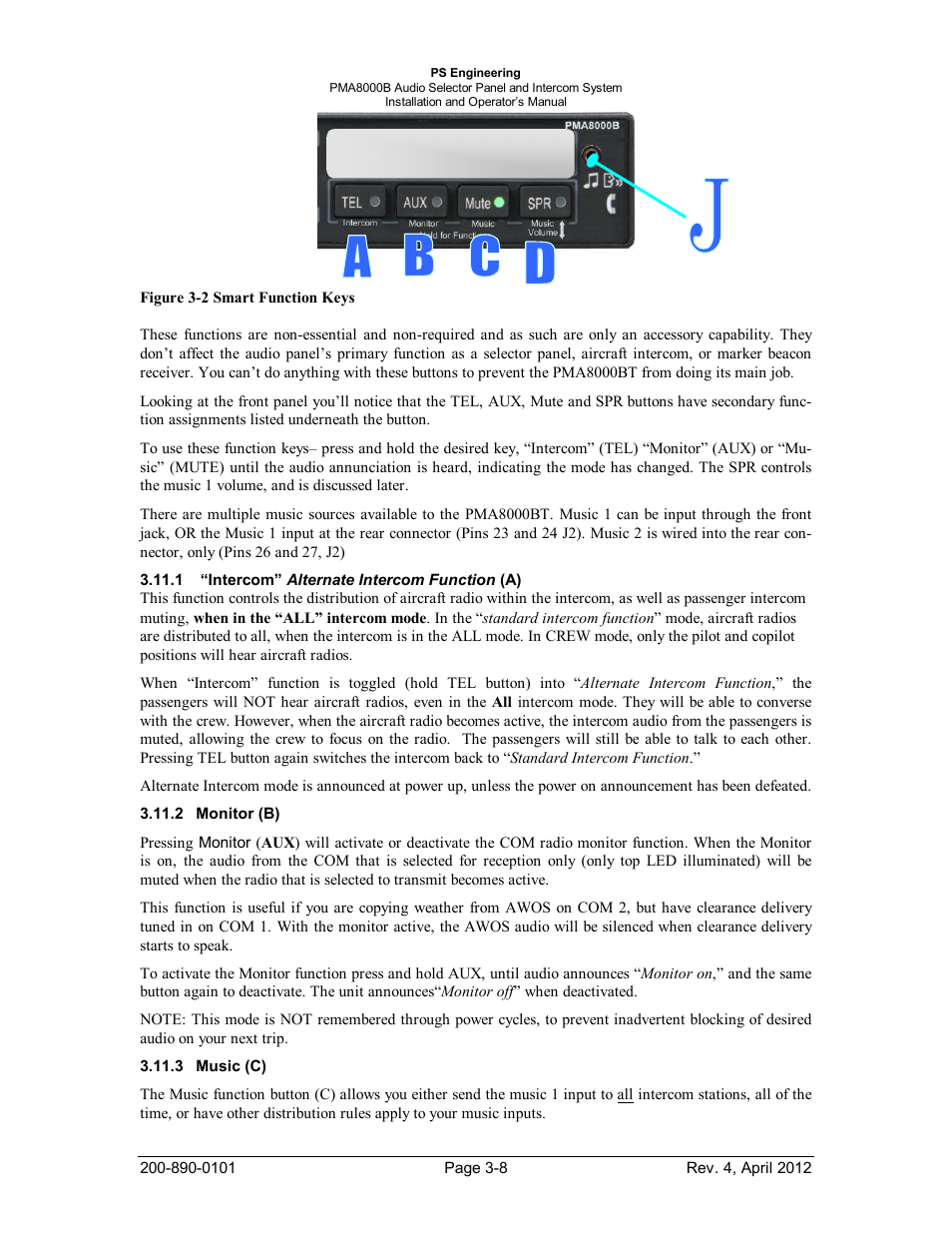 Intercom” alternate intercom function (a), Monitor (b), Music (c) | PS Engineering PMA8000B Installation Manual User Manual | Page 29 / 39