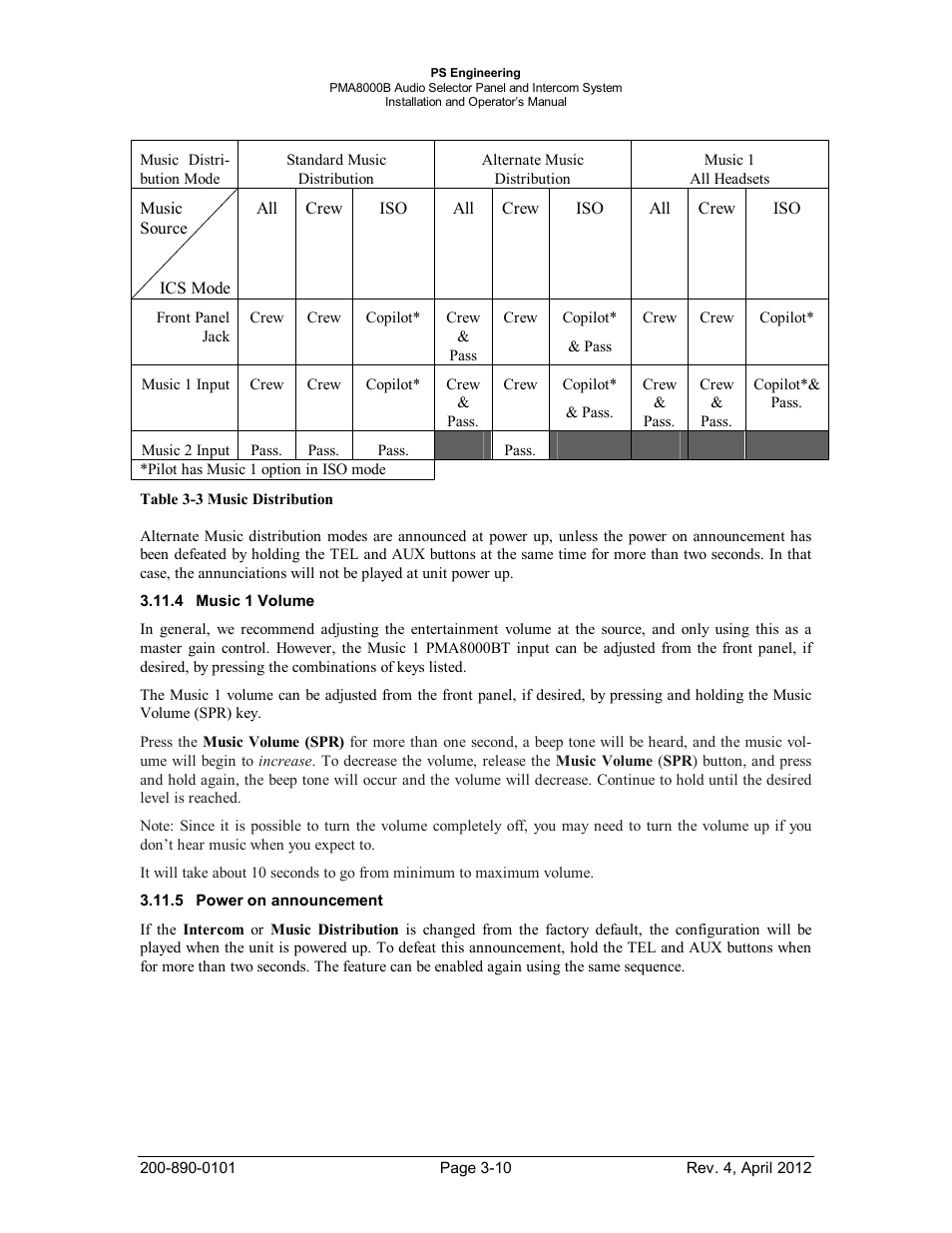 Music 1 volume, Power on announcement | PS Engineering PMA8000B Installation Manual User Manual | Page 31 / 39
