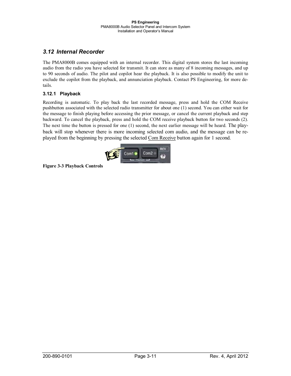 Internal recorder, Playback, Nternal | Ecorder, Layback | PS Engineering PMA8000B Installation Manual User Manual | Page 32 / 39