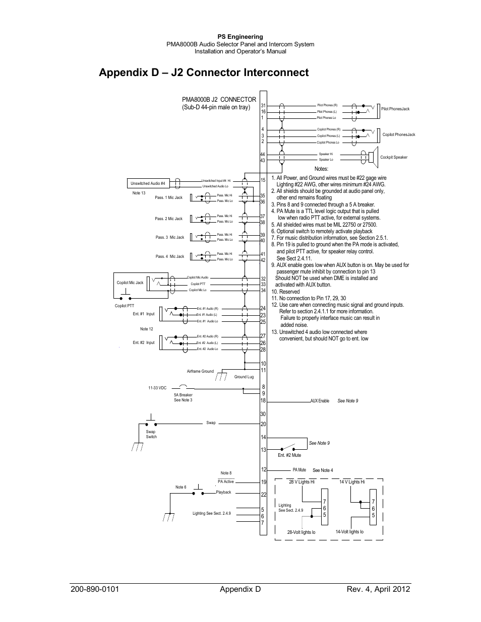 Appendix d – j2 connector interconnect | PS Engineering PMA8000B Installation Manual User Manual | Page 37 / 39