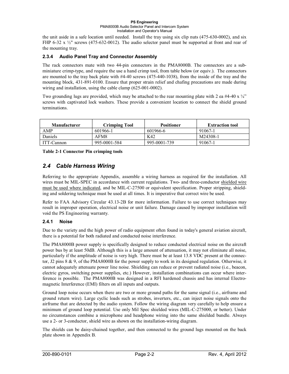 Audio panel tray and connector assembly, Cable harness wiring, Noise | Udio, Anel, Ray and, Onnector, Ssembly, Able, Arness | PS Engineering PMA8000B Installation Manual User Manual | Page 9 / 39