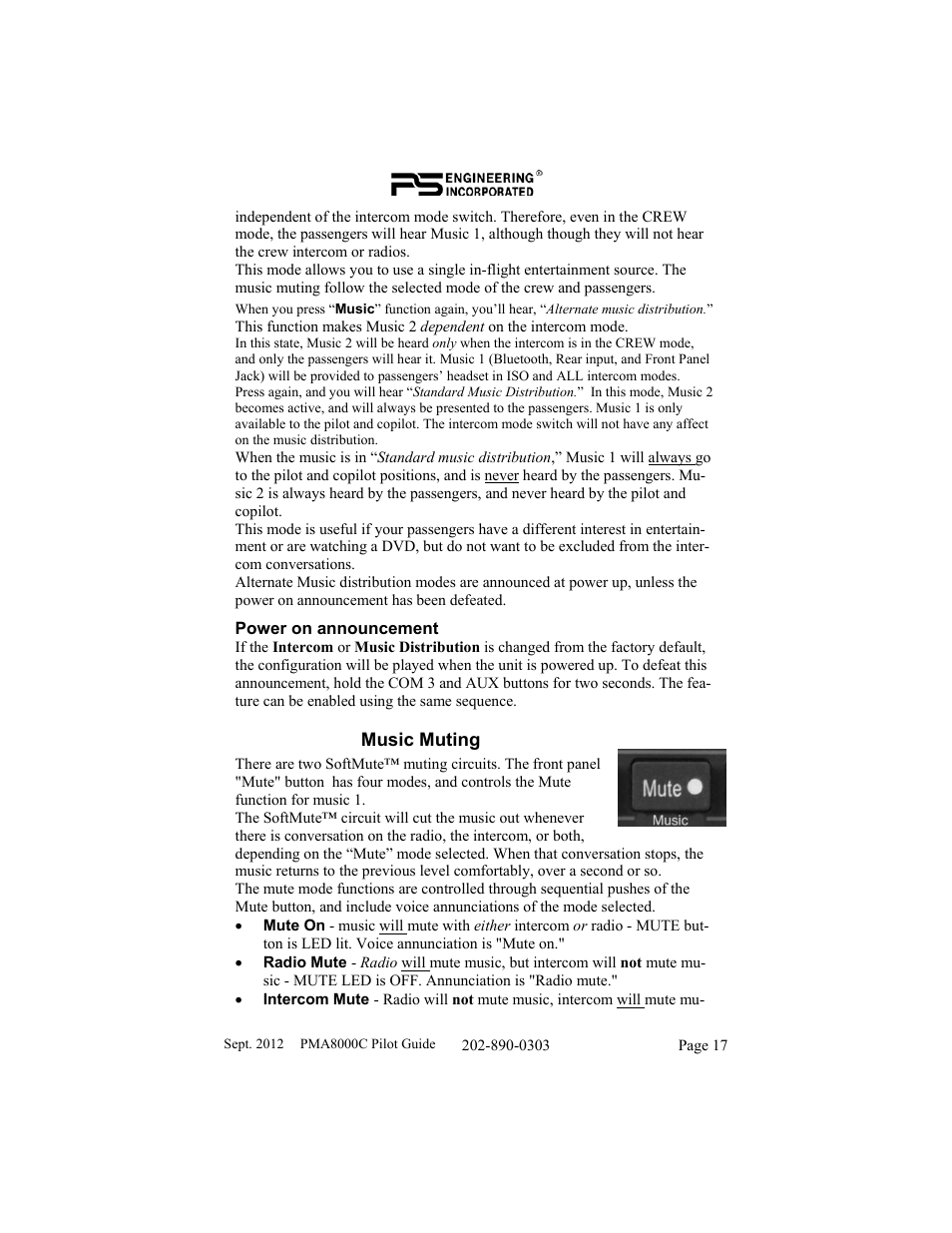PS Engineering PMA8000C Pilot’s Guide User Manual | Page 17 / 20