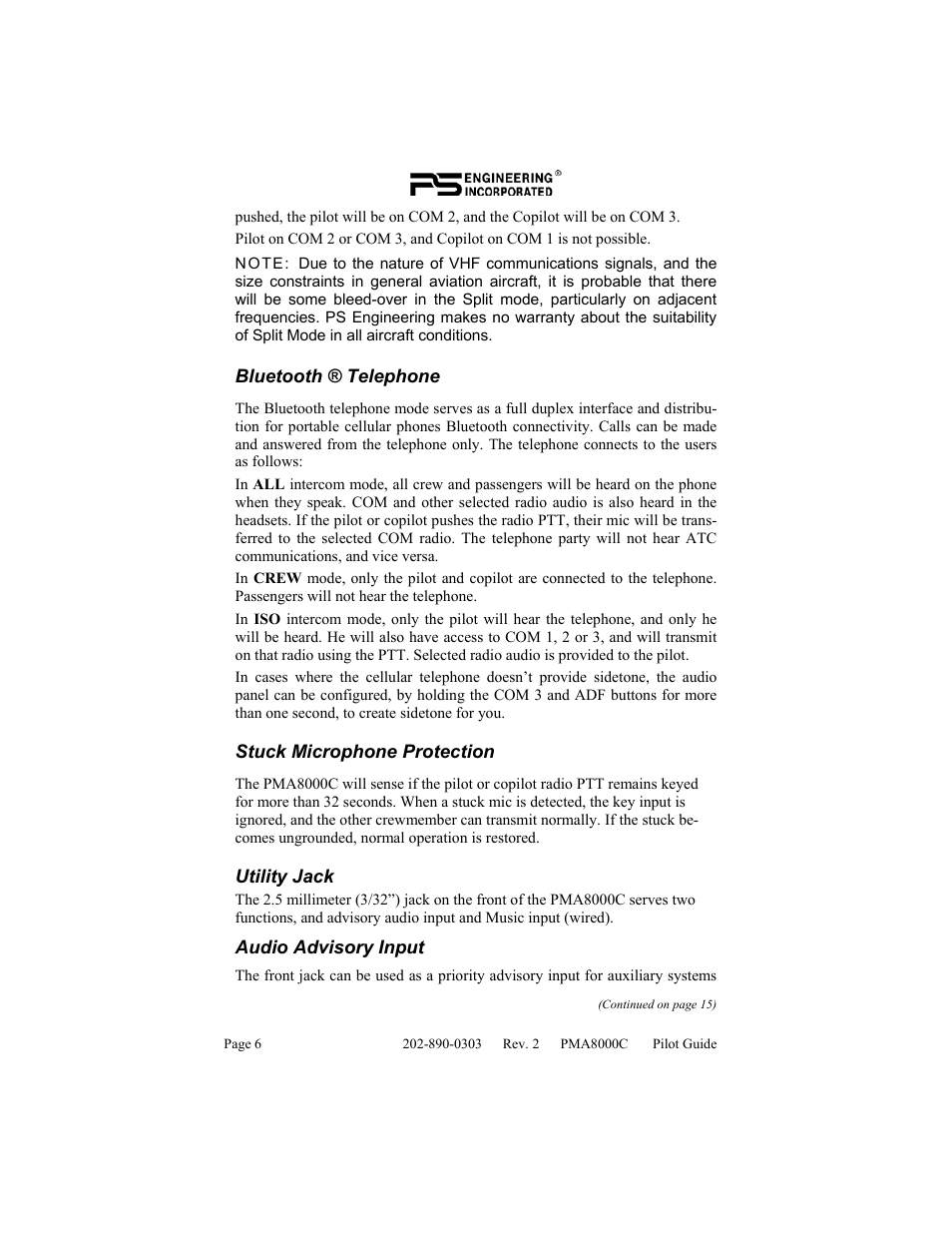 PS Engineering PMA8000C Pilot’s Guide User Manual | Page 6 / 20