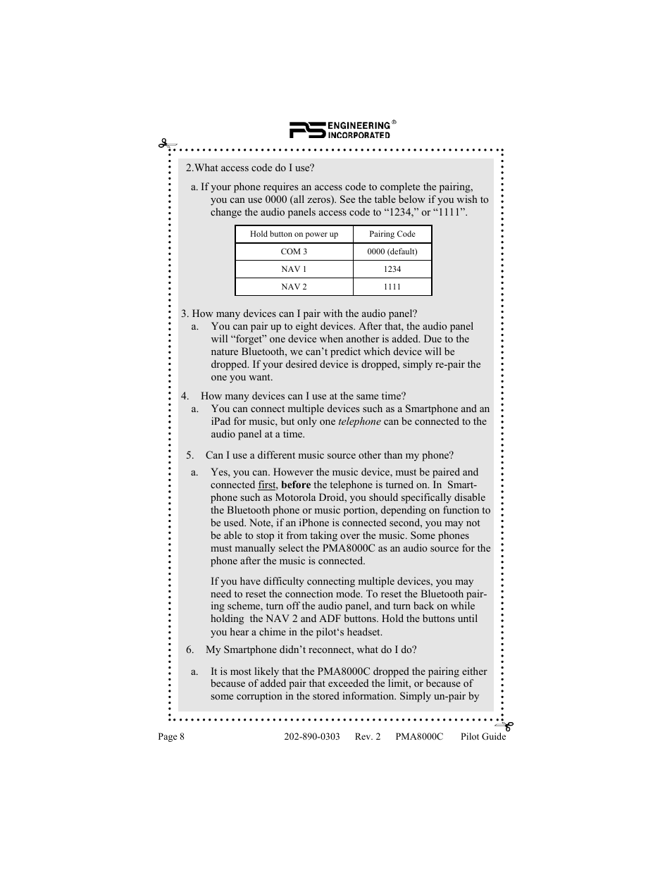 PS Engineering PMA8000C Pilot’s Guide User Manual | Page 8 / 20