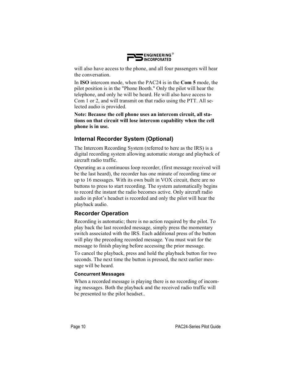 PS Engineering PAC24 Pilot’s Guide User Manual | Page 10 / 12