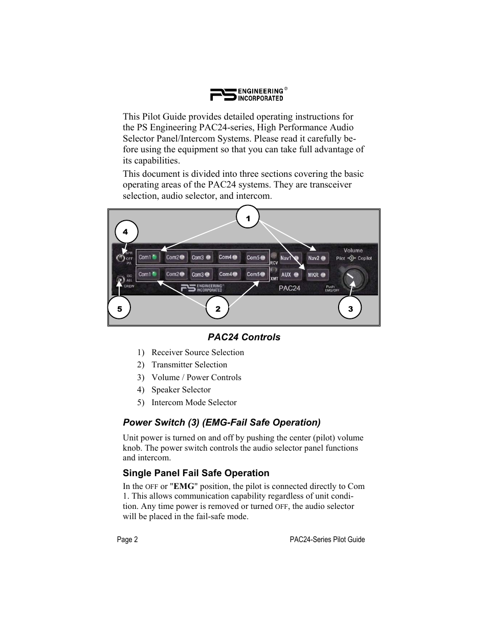 PS Engineering PAC24 Pilot’s Guide User Manual | Page 2 / 12