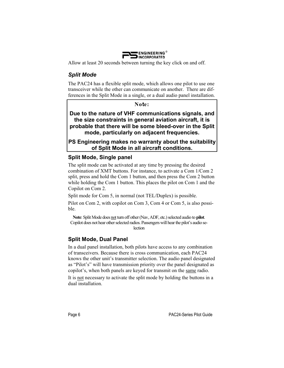 PS Engineering PAC24 Pilot’s Guide User Manual | Page 6 / 12